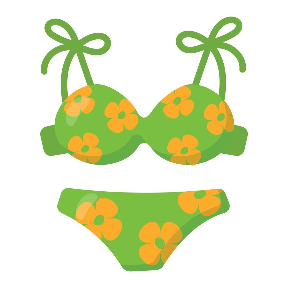 Green bikini with orange floral pattern Summer swimwear for beach vacation vector