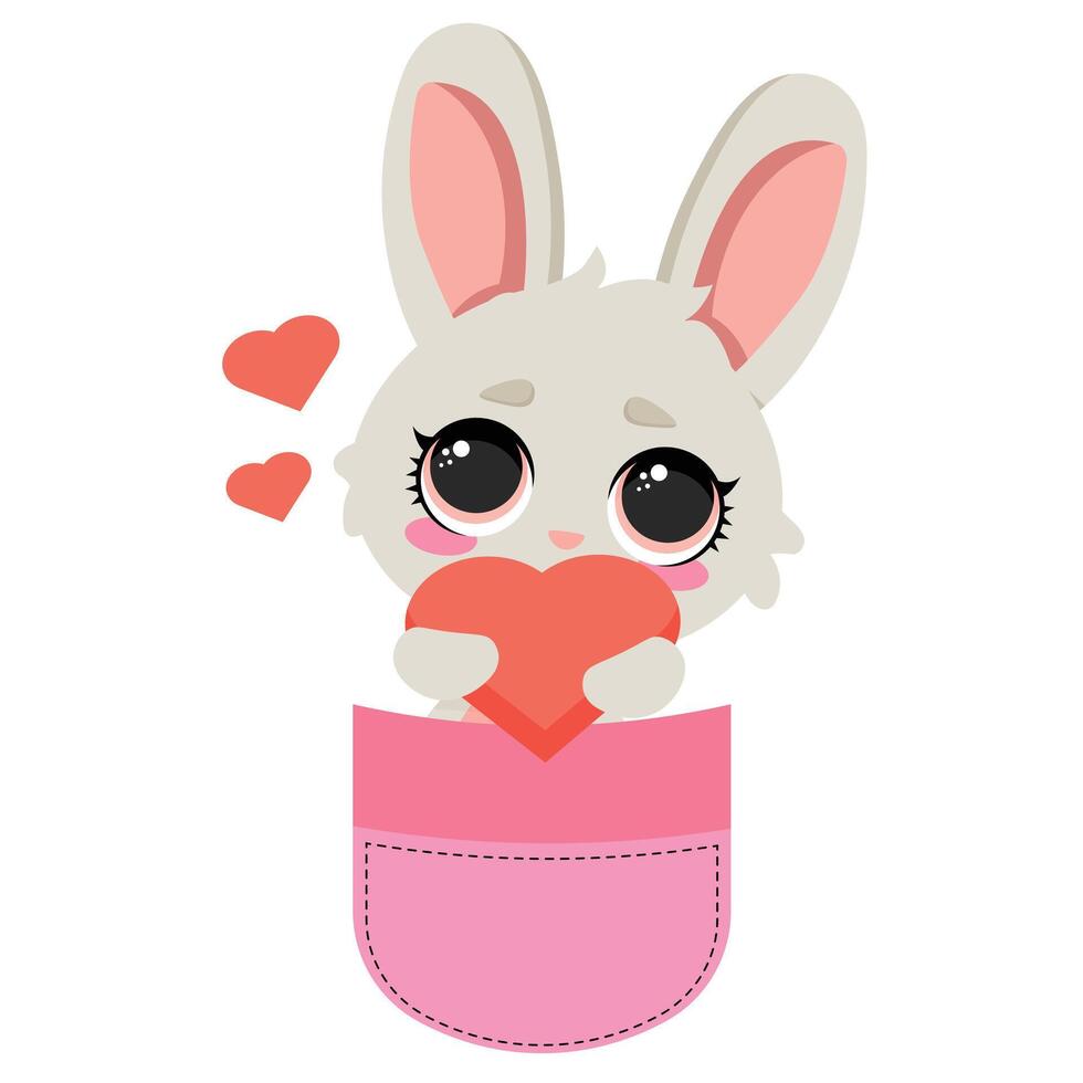 Loving bunny pocket red heart vector