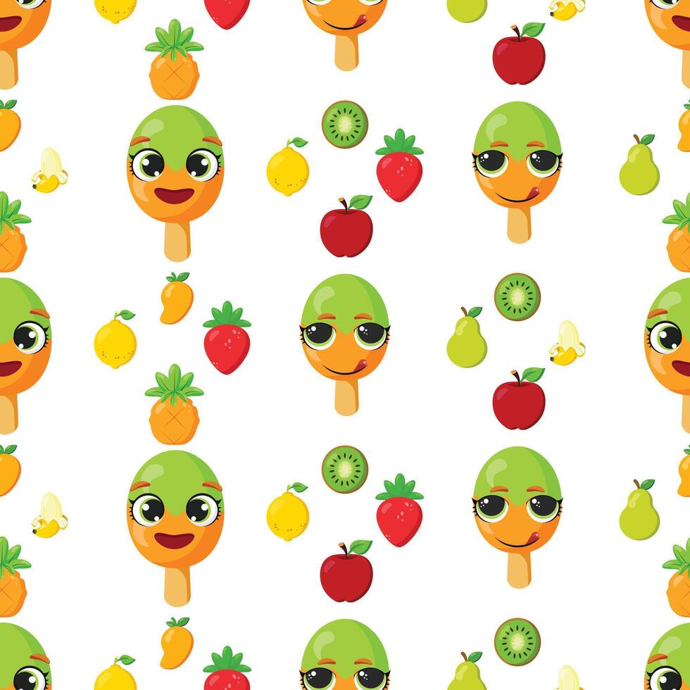 Happy fruit ice cream pattern repeat vector