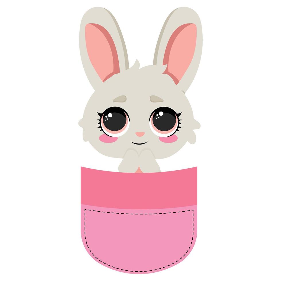 Shy bunny peeking pink pocket vector