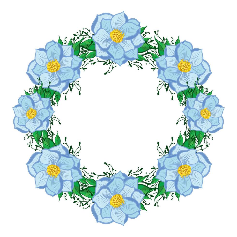 Round frame with blue flowers. decorative flowers illustration vector