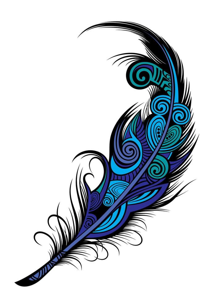 Gorgeous ornamental decorative and blue feather. Peacock feather design. vector