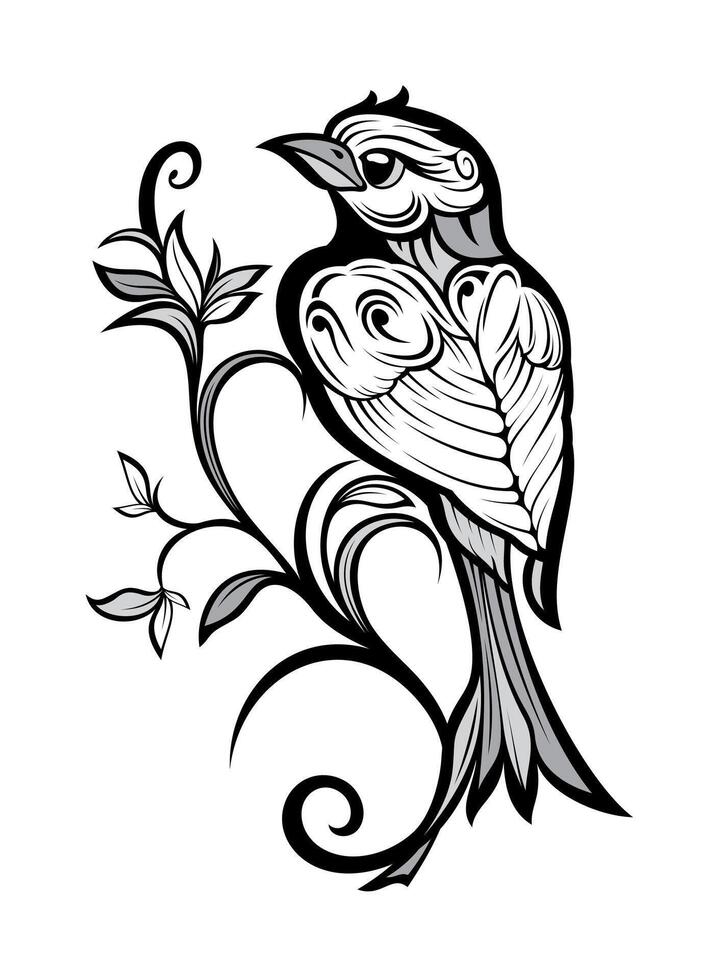 Totem , tattoo design bird. Black and white illustration of bird vector