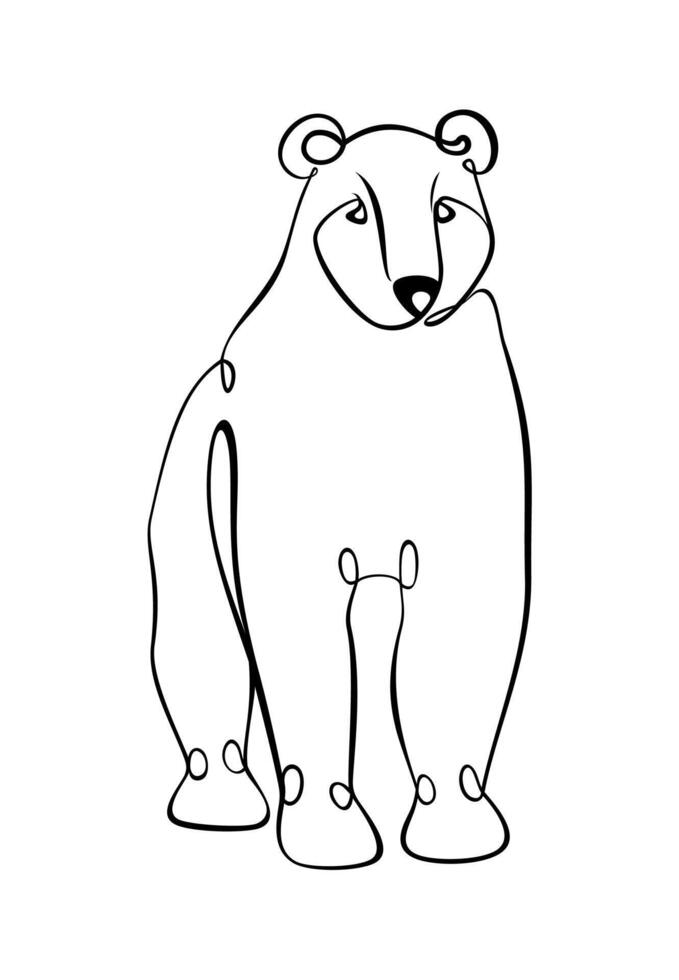 Black and white bear drawn in one line.Decorative bear icon on white. Silhouette of black bear. Tattoo bear vector