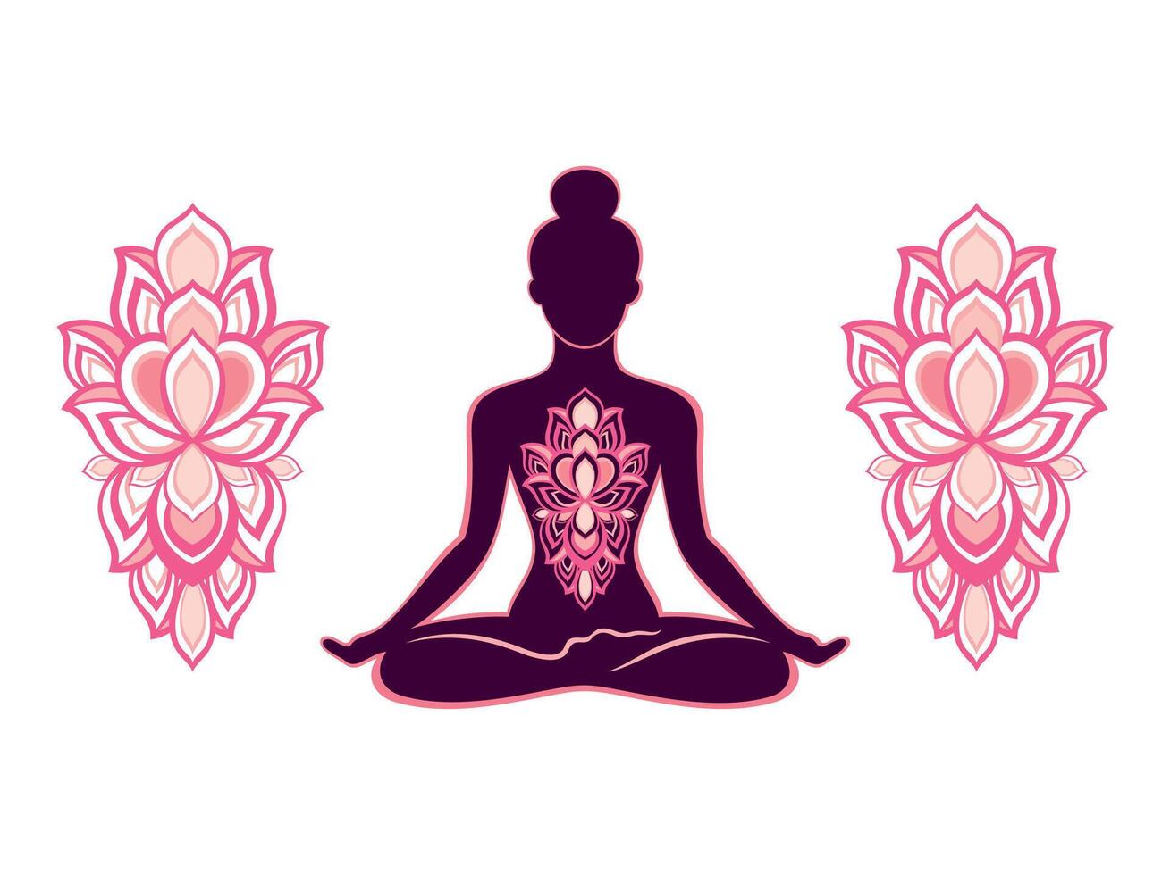 Silhouette of a girl doing yoga .Lotus flowers and girl on white background. vector
