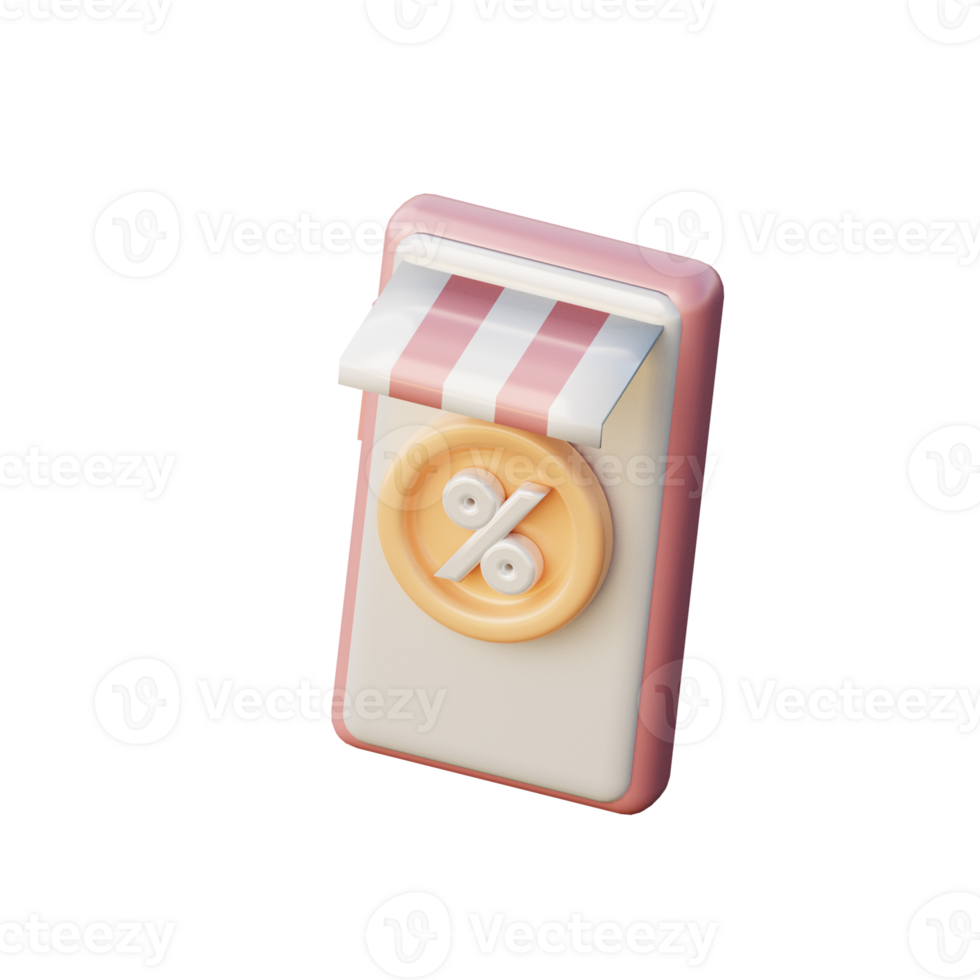 3D Marketplace Store Inside A Phone With Discount Icon Illustration png