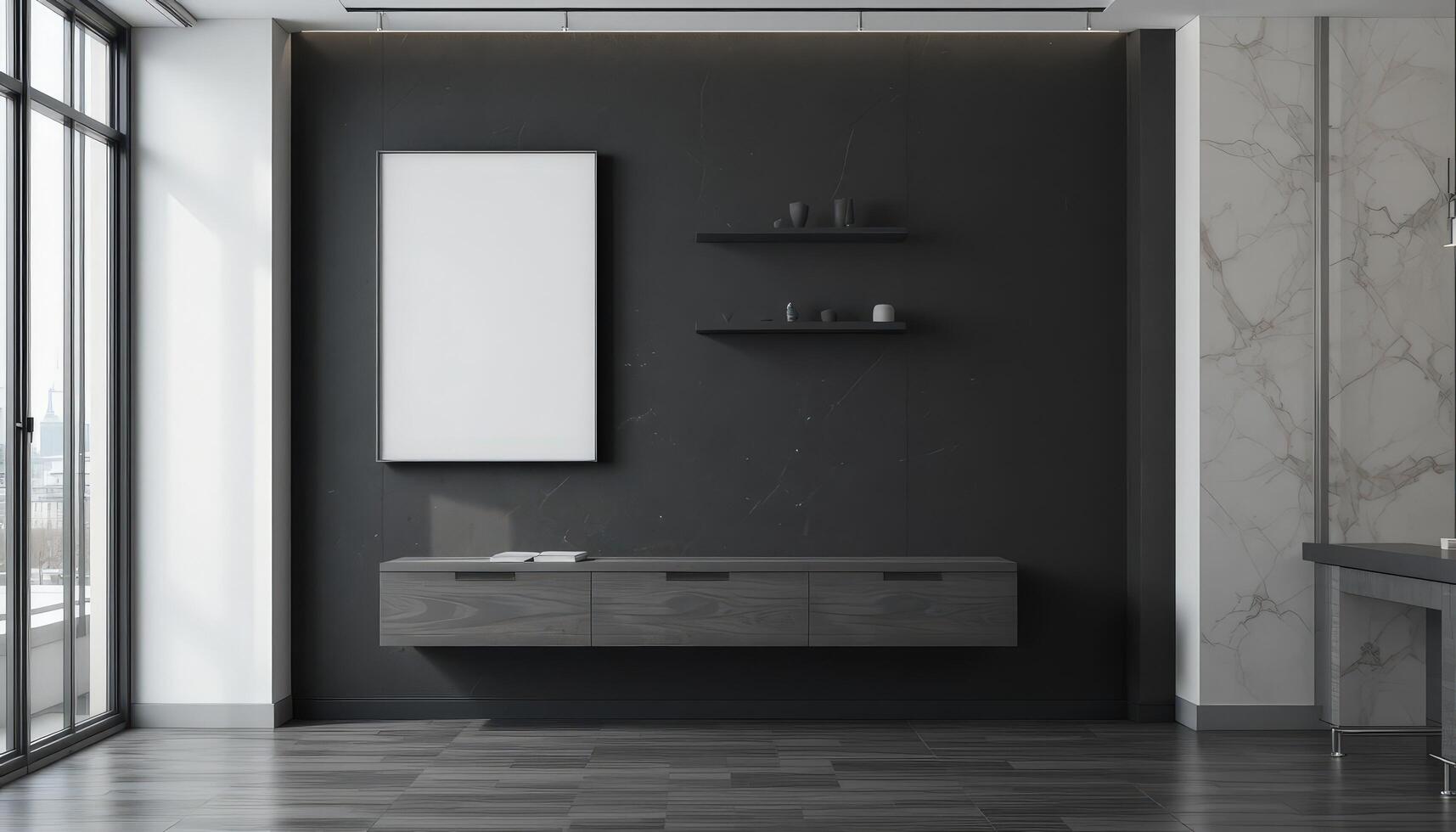 Modern Interior Design Featuring Minimalist Furniture in a Contemporary Space With Large Windows photo