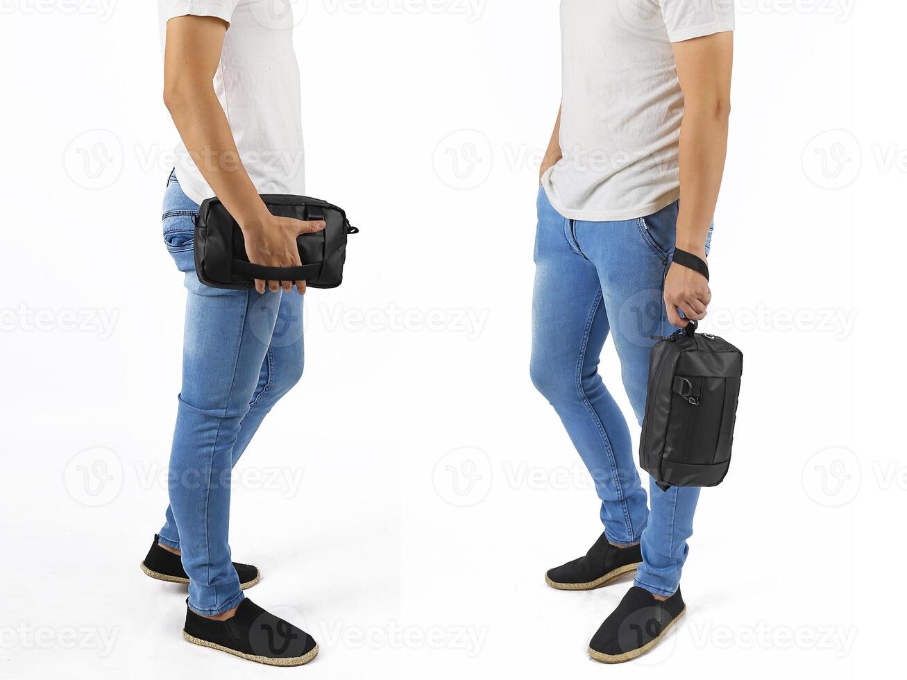 Young man holding a clutch bag photo