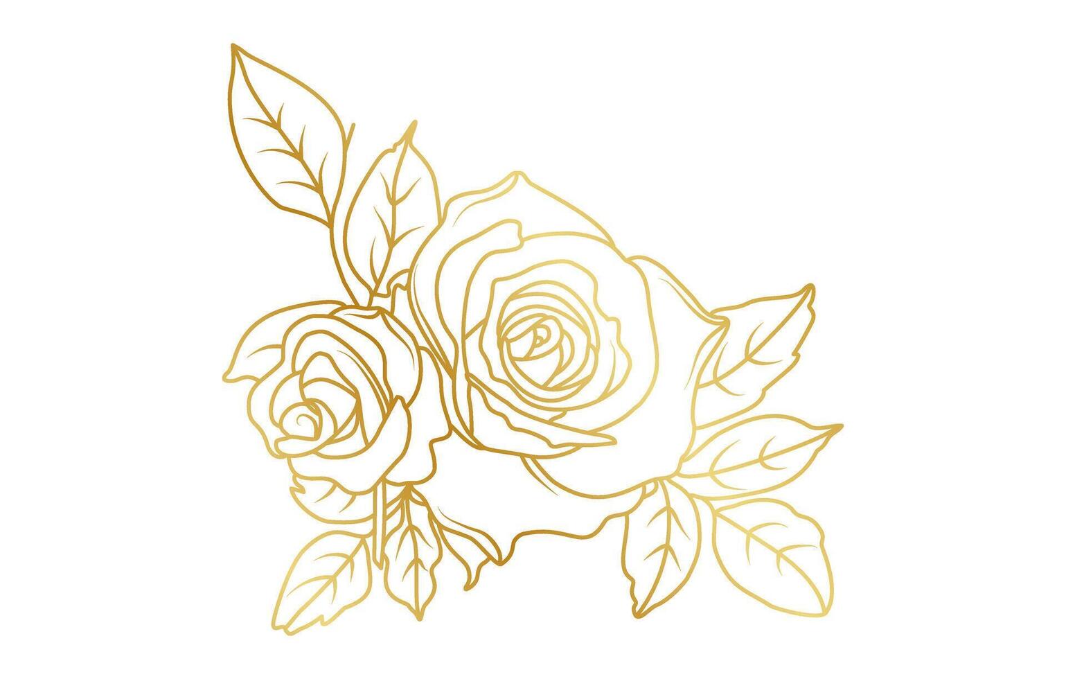 Golden rose flower line art isolated on white background. Luxury roses floral design elements for invitation, wedding, wallpaper, print template illustration vector