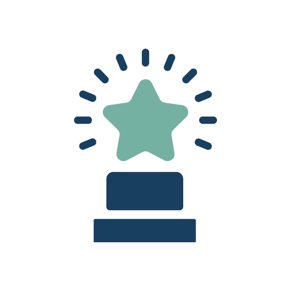 This award icon symbolizes achievement with a star on a podium, recognizing exceptional individuals or teams, celebrating hard work and excellence, and inspiring others to strive for their goals vector