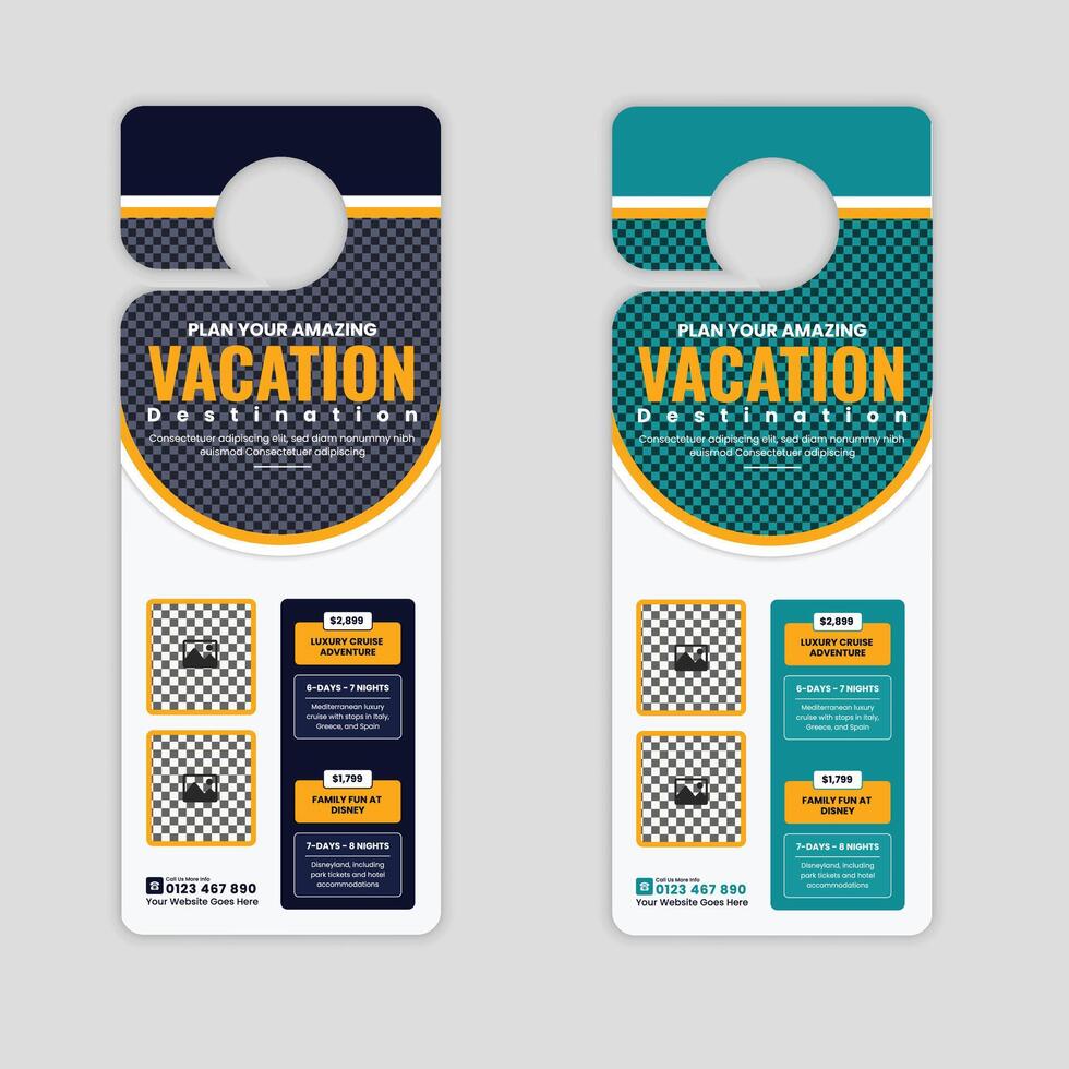 Tourism and Travel Agency Door Hanger Flyer Template for Special Vacation Deals vector
