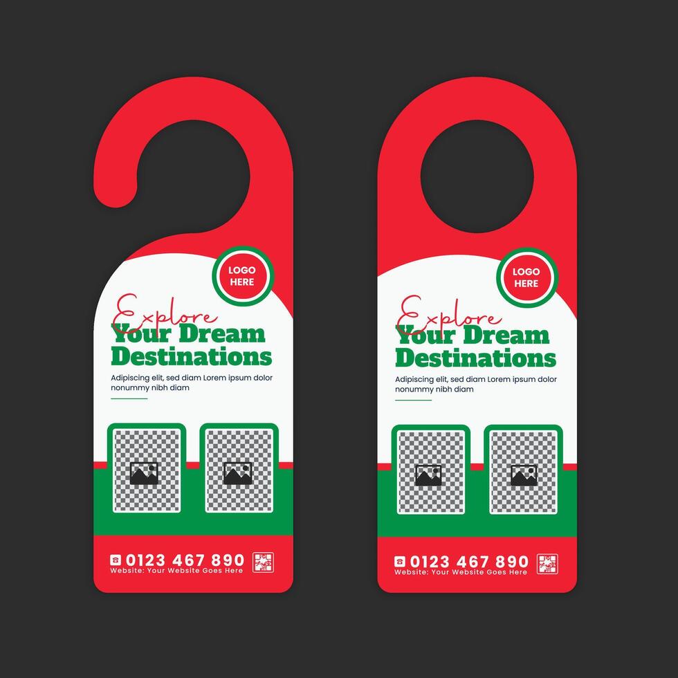 Vacation Marketing Door Hanger Template Ideal for Travel Deals, Holiday Packages, and Adventure Tours vector