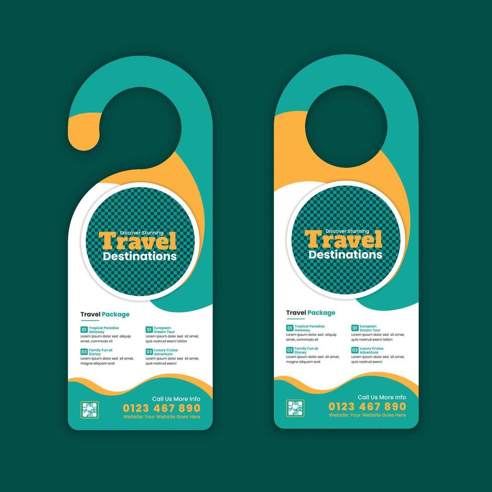Door hanger template for travel agency promotion and tourism business marketing vector