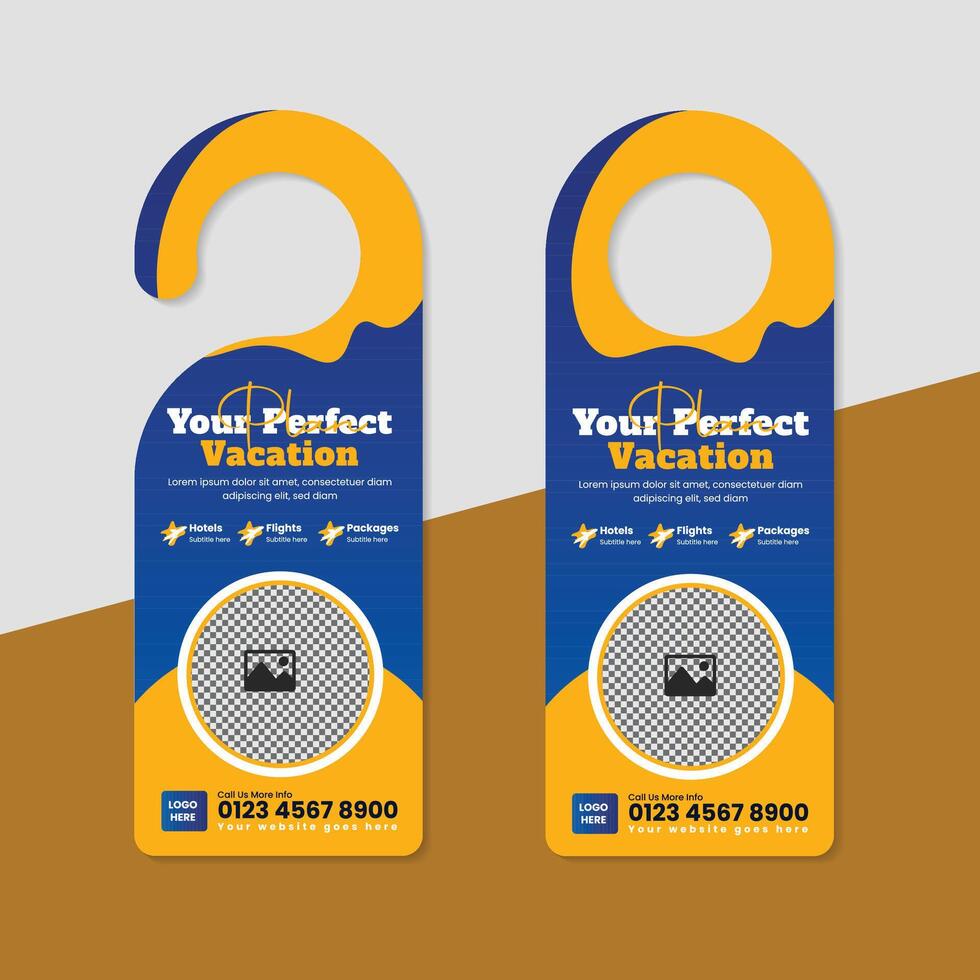 Eye-Catching Door Hanger Template for Holiday Travel Promos, Adventure Tours, and Tourism Marketing vector
