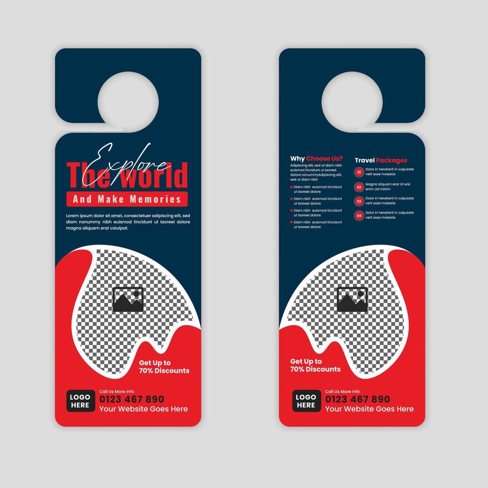 Promotional Travel and Tourism Door Hanger Flyer Design for Vacation Packages vector