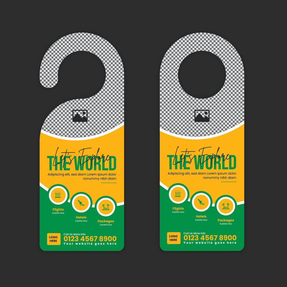 Holiday and Travel Door Hanger Design for Tour Operators, Vacation Promotions, and Discount Campaigns vector