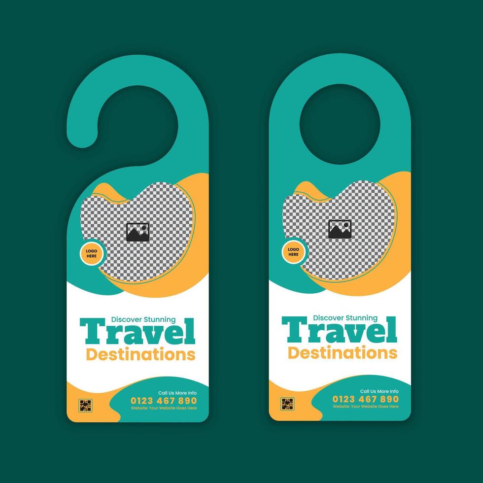 Tourism business door hanger ad template for vacation deals and agency services vector