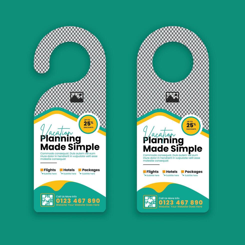 Holiday and vacation planner door hanger template for tourism and travel agencies vector