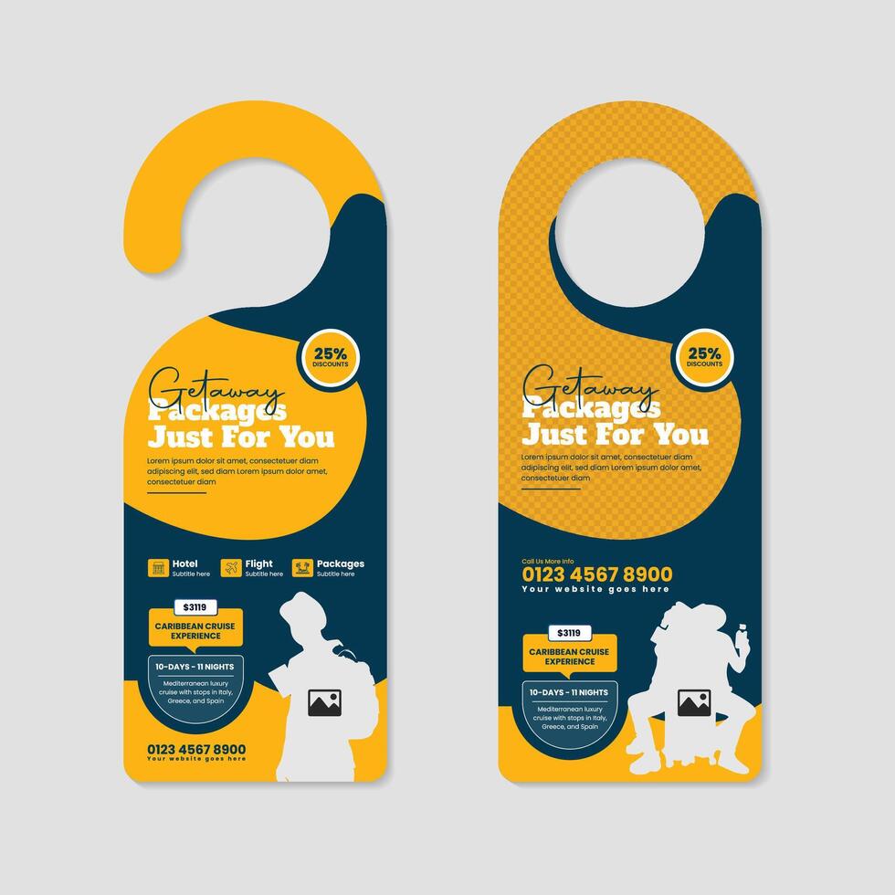 Stylish Door Hanger Template for Tourism Promotions, Travel Deals, and Holiday Booking Offers vector