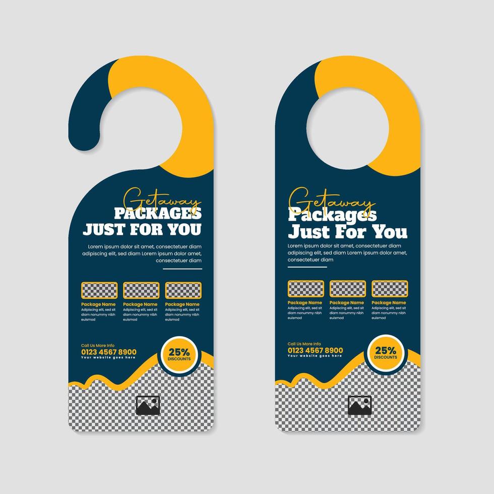Adventure and Tourism Door Hanger Template Promote Getaways, Travel Specials, and Holiday Sales vector