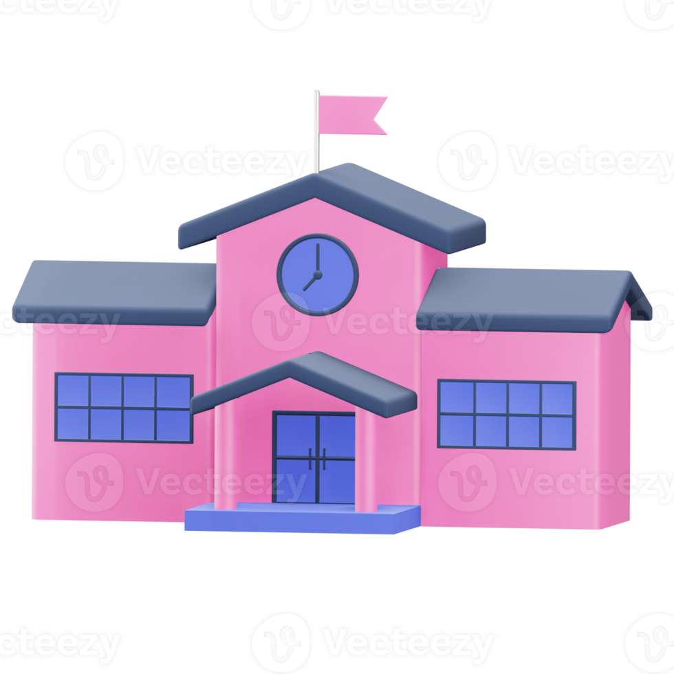 3D School Building Illustration With Flag png