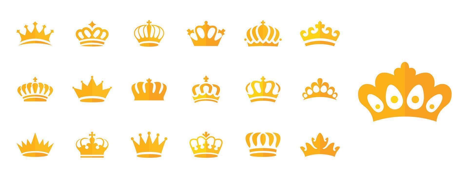 Elegant golden crowns pack, regal gold crown symbols vector