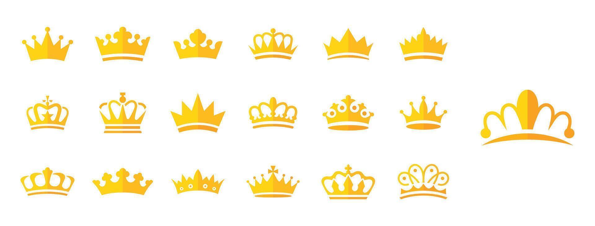 Gold crown design collection, monarchy crown clipart vector