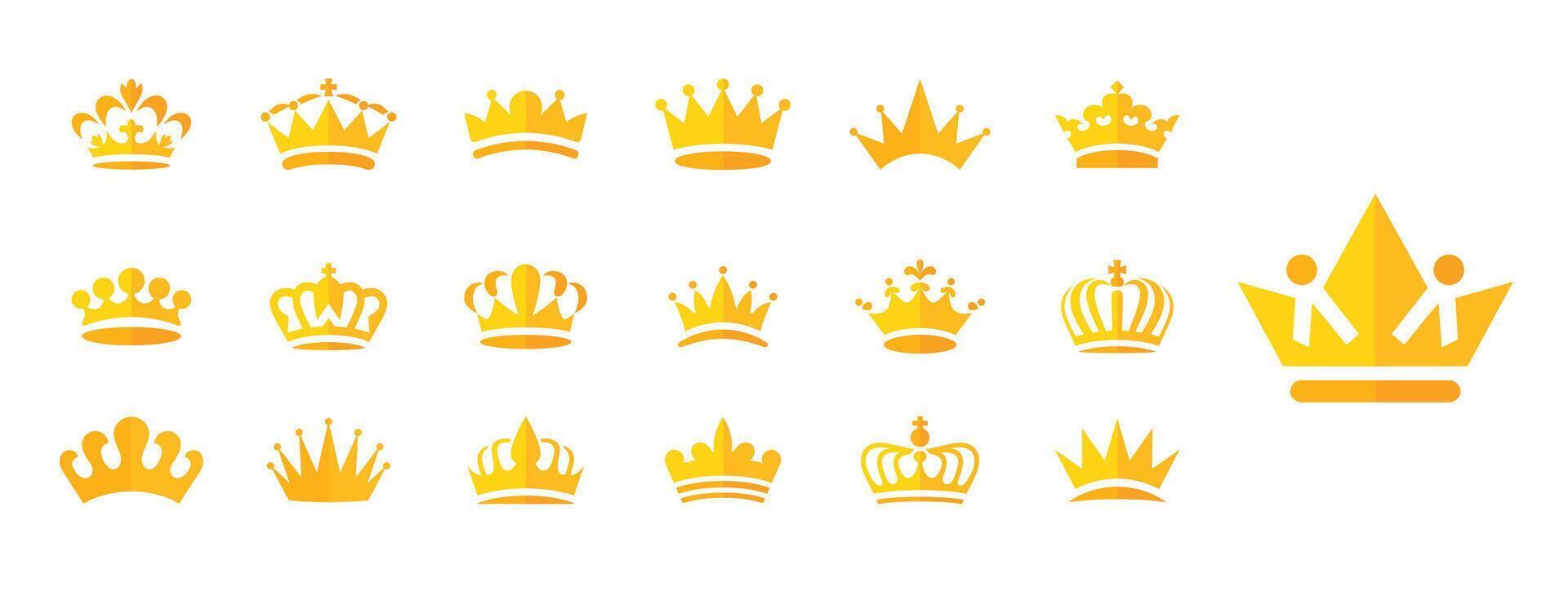Royal crown icons, luxury crown gold collection vector