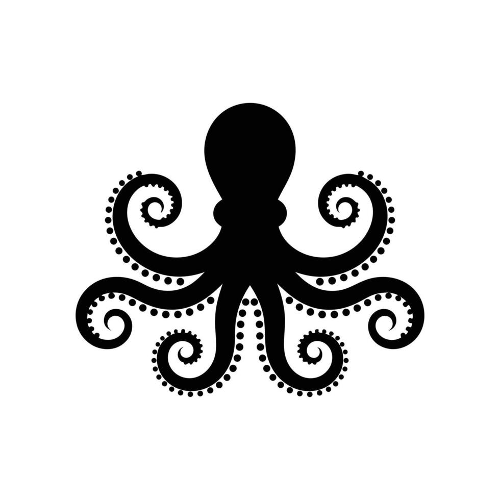 Ornate Octopus Silhouette with Swirling Tentacles, Ocean Design in Black Ink vector