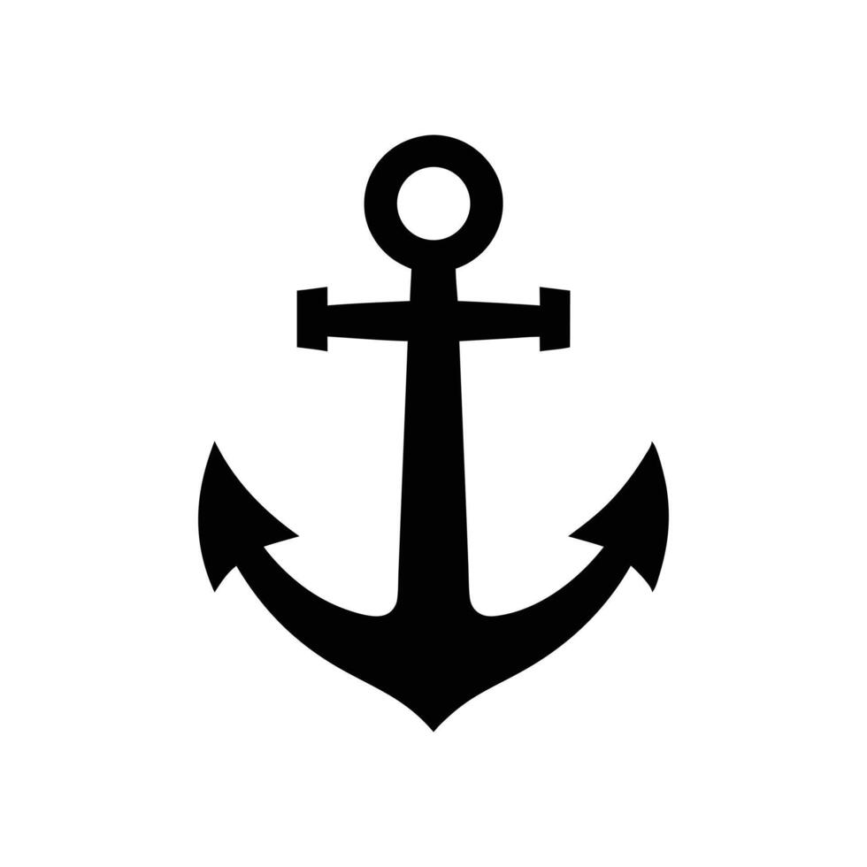 Black Anchor Icon Nautical Maritime, Seafaring Ship and Boat Symbol vector