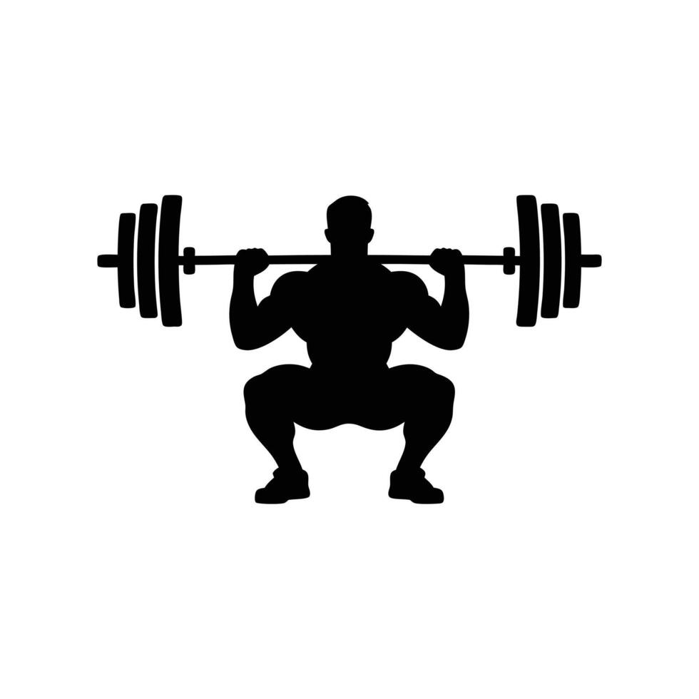 Strongman Silhouette Weightlifting, Barbell Squat for Fitness and Gym Exercise vector