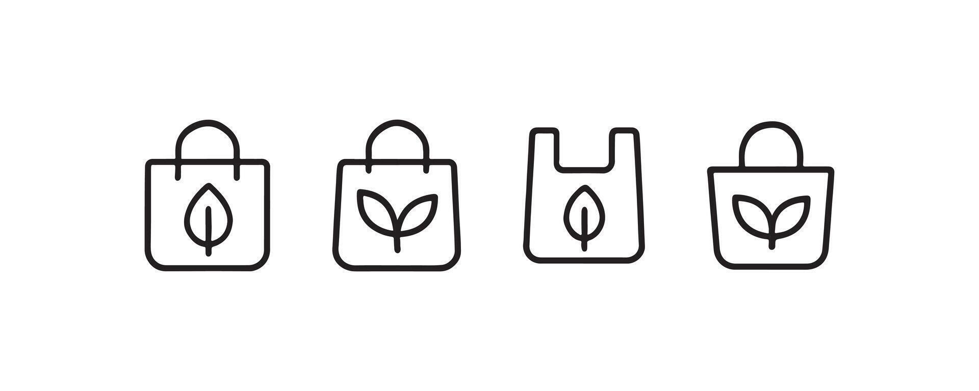 Eco-friendly bag icons with leaf design for sustainable shopping. vector