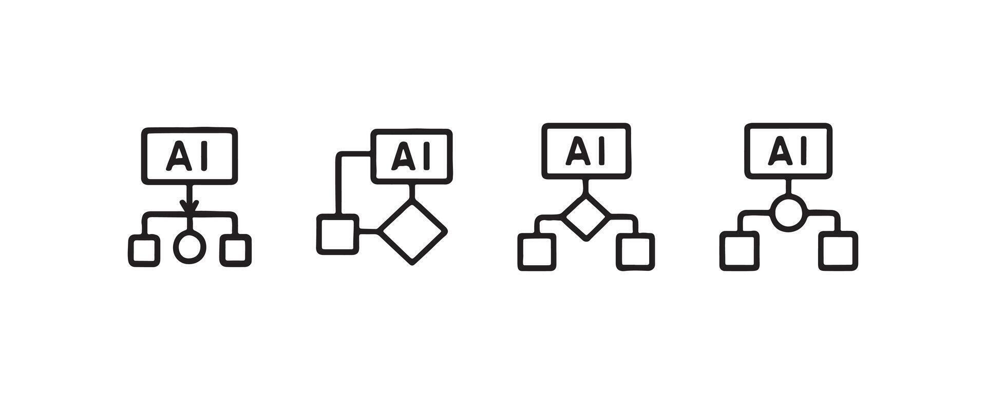 Ai flowchart icons with diverse connected diagram designs. vector