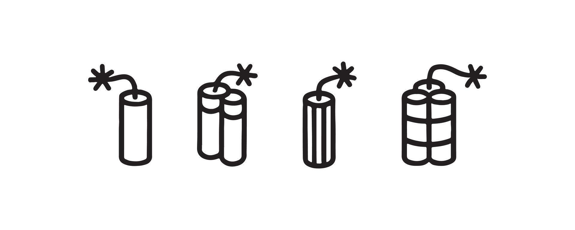 Minimalist icon set of dynamite sticks with fuses. vector