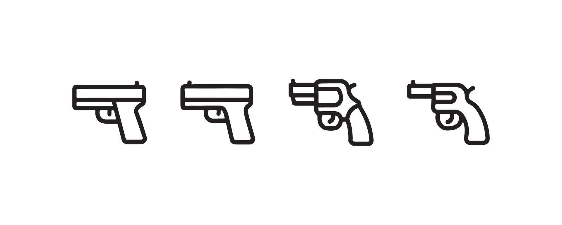 Gun icon set with pistol and revolver illustrations vector
