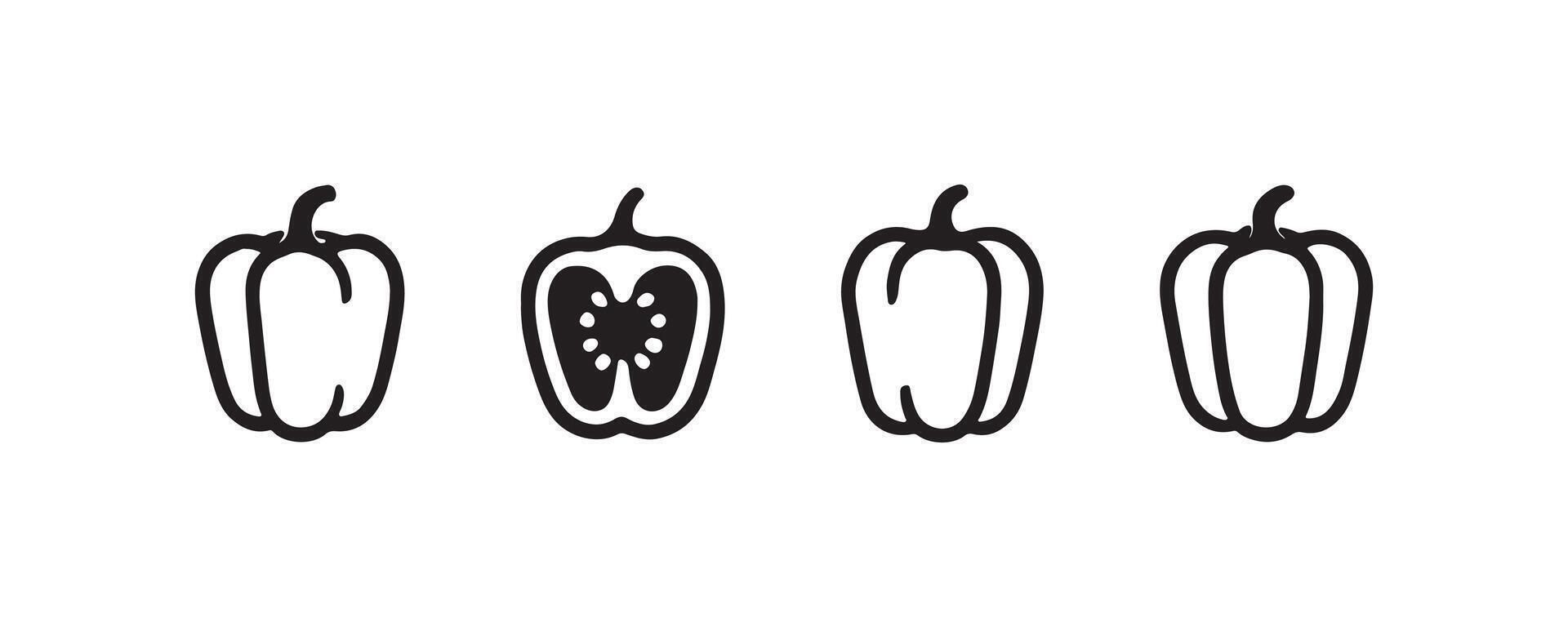 Bell pepper outline and cut icon set vector