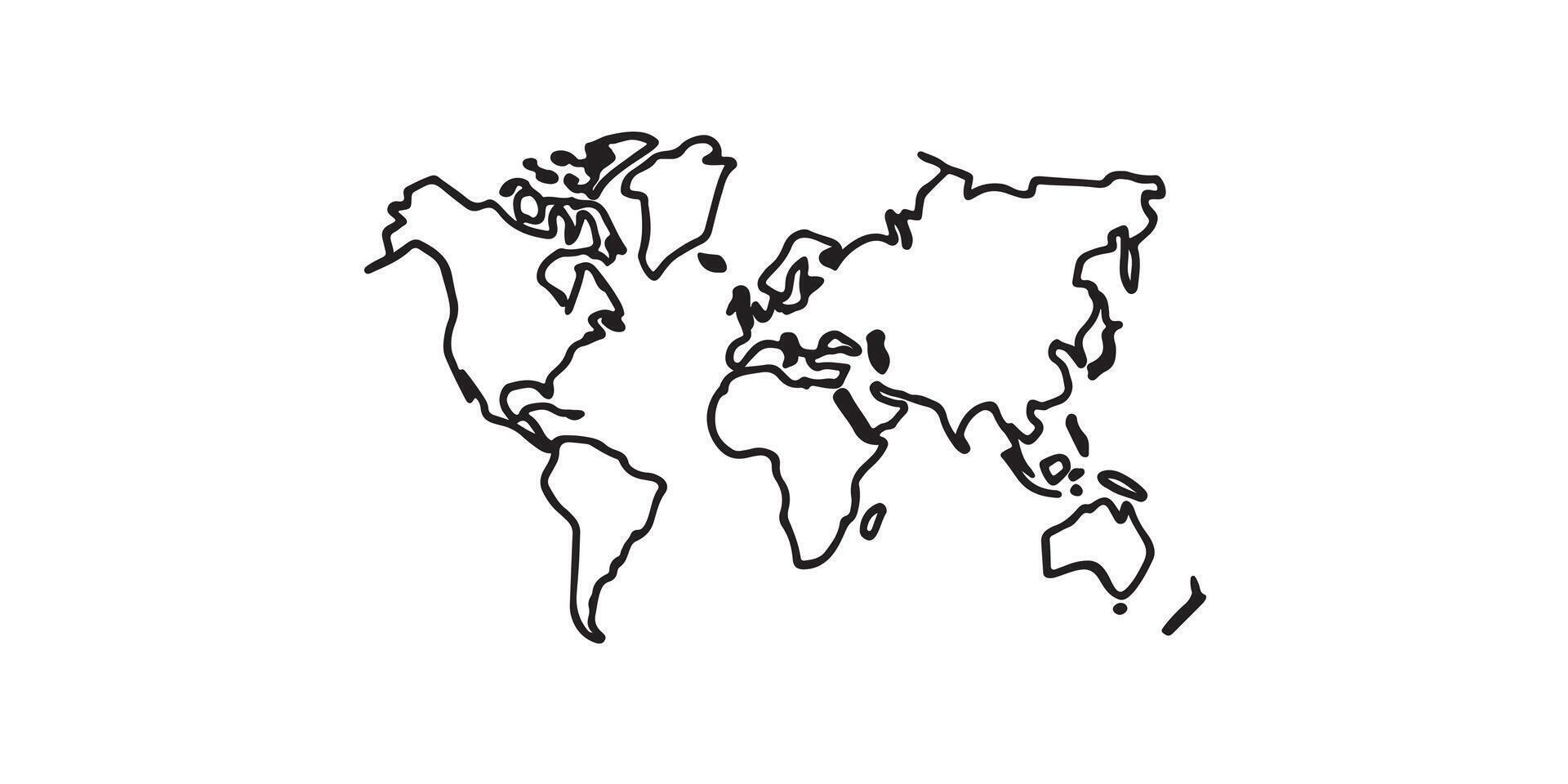 Simple black outline world map on white background. vector