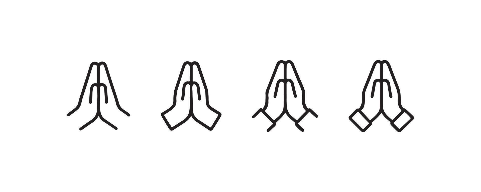 Minimalist prayer hands icon set in black and white. vector