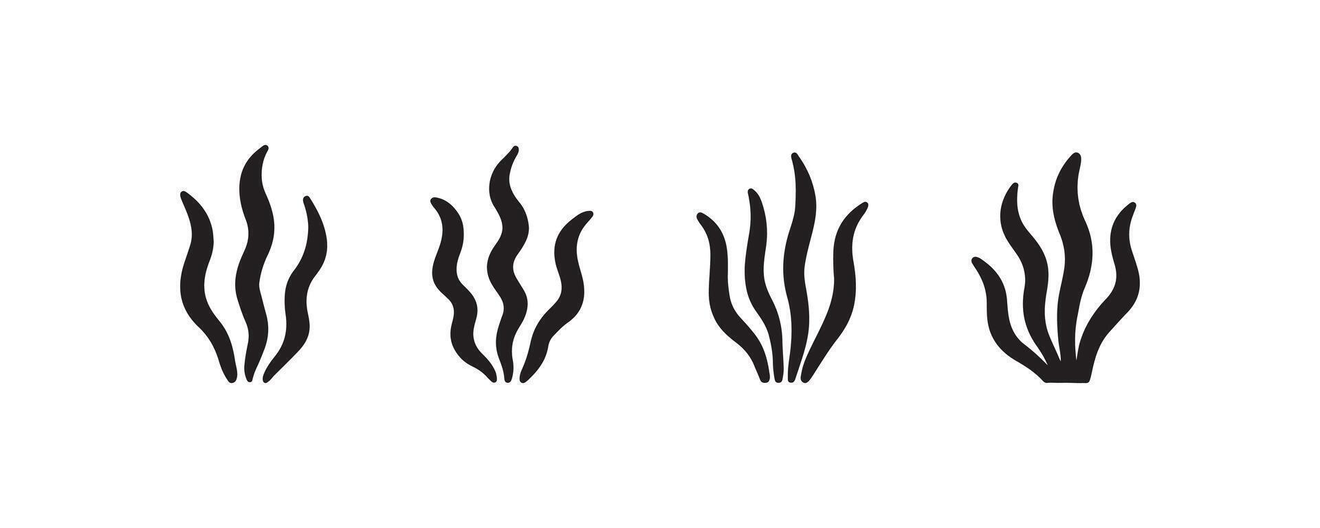 Silhouette icons of seaweed or kelp plants vector