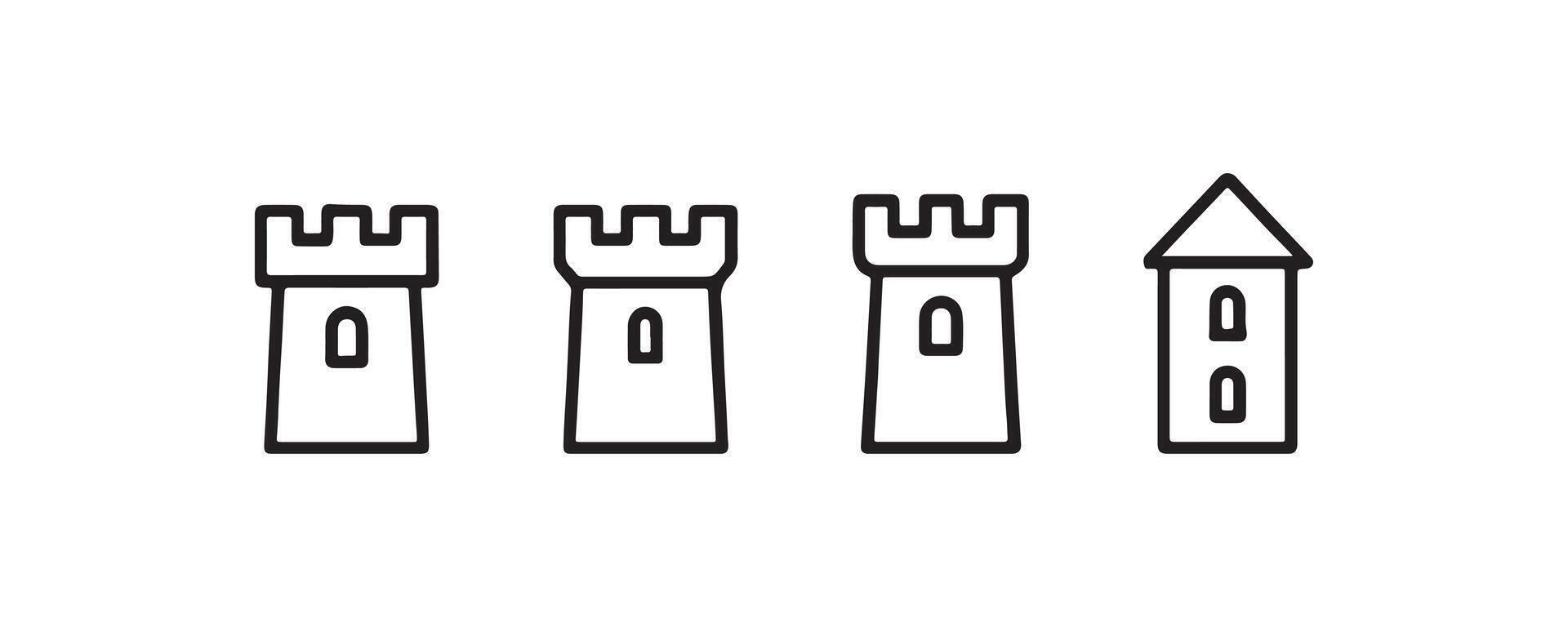 Castle tower and fortress outline icon set vector