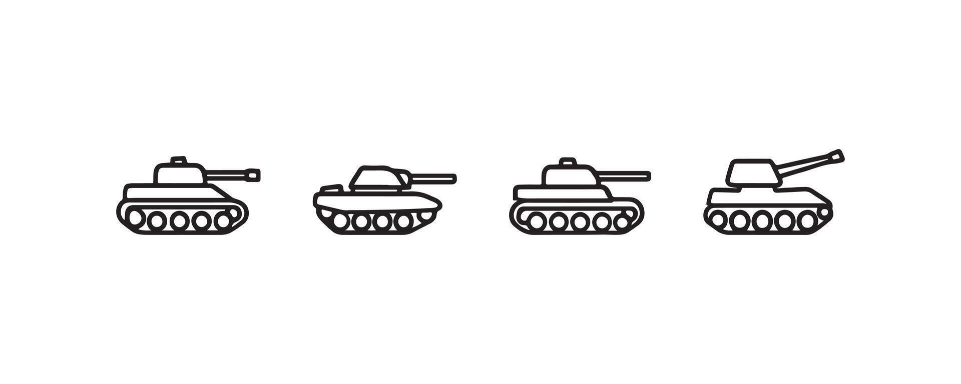 Military tank icon set in outline style vector