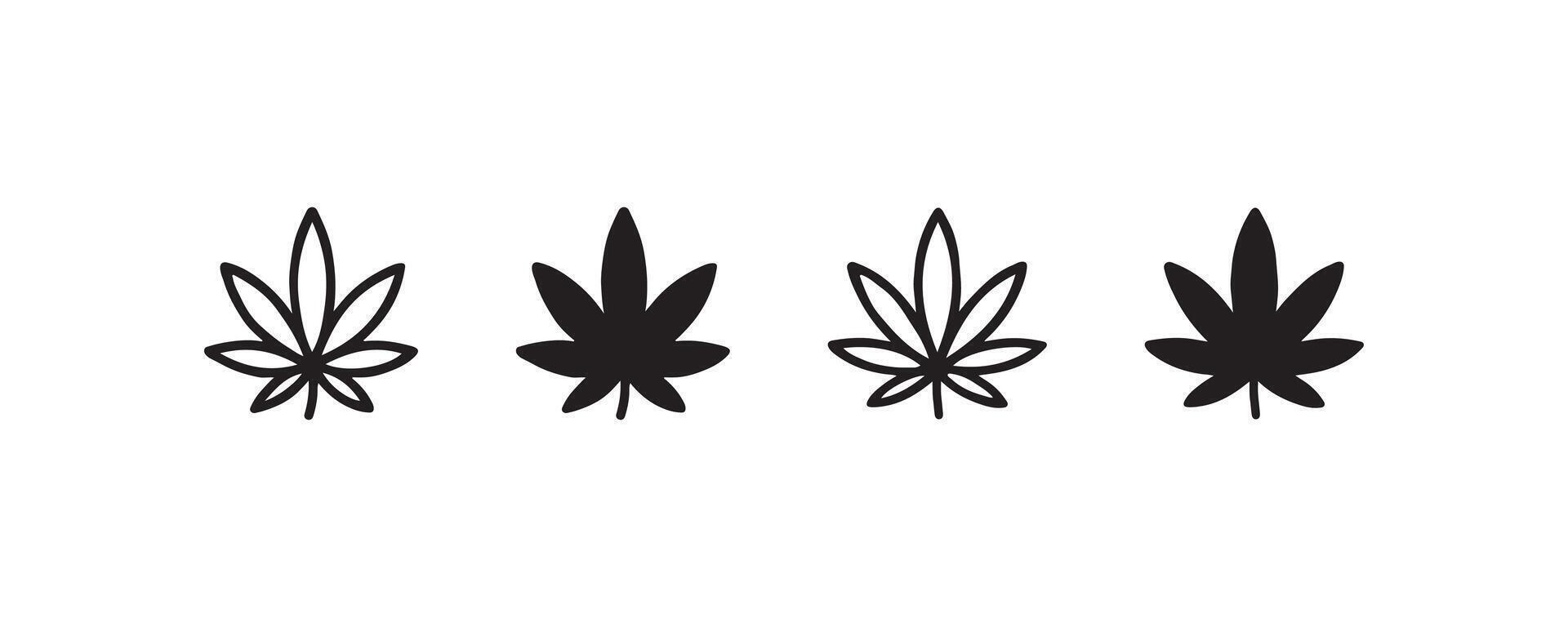 Cannabis leaf icons in flat and outline vector