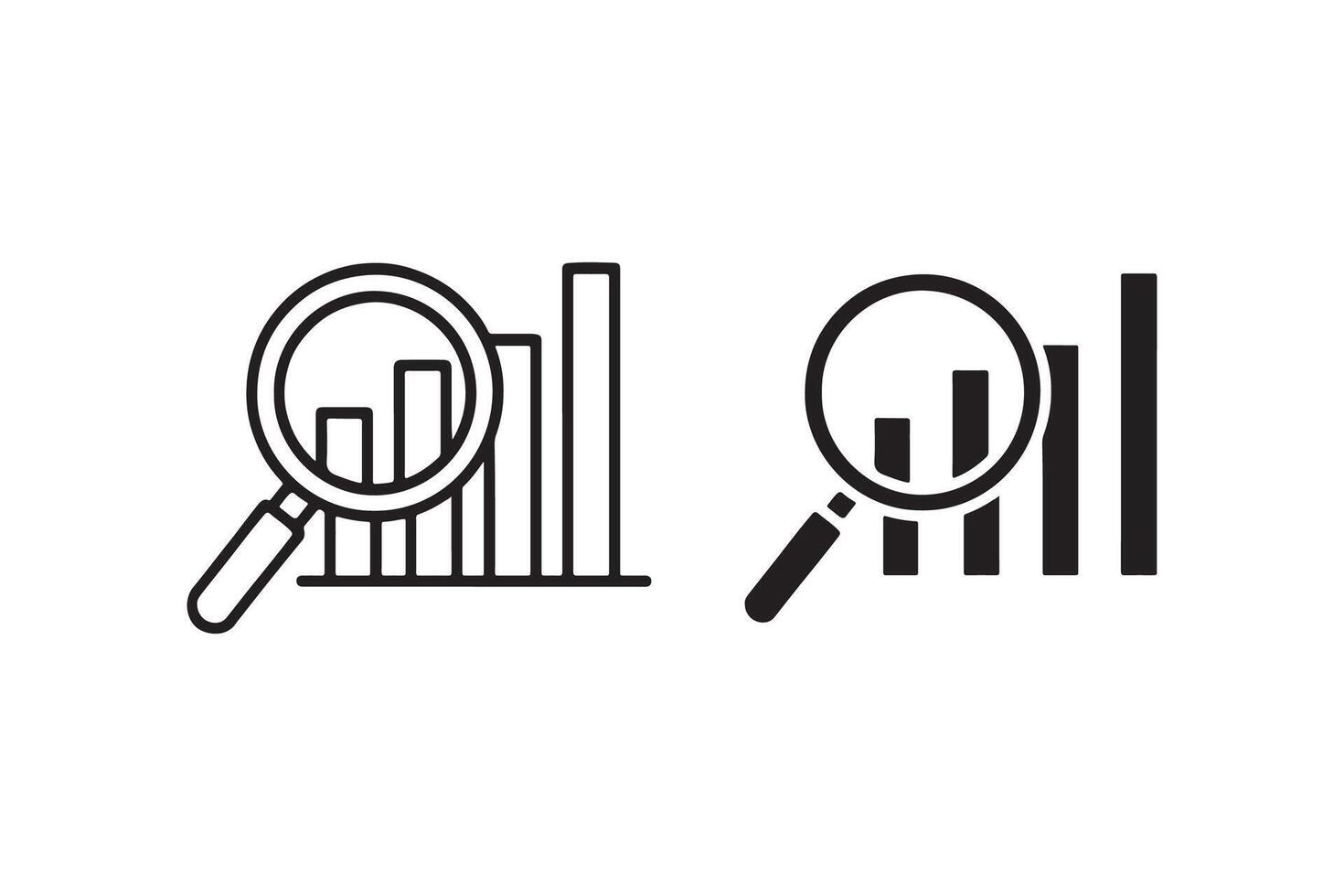 Bar chart analytics icons with magnifying glass vector