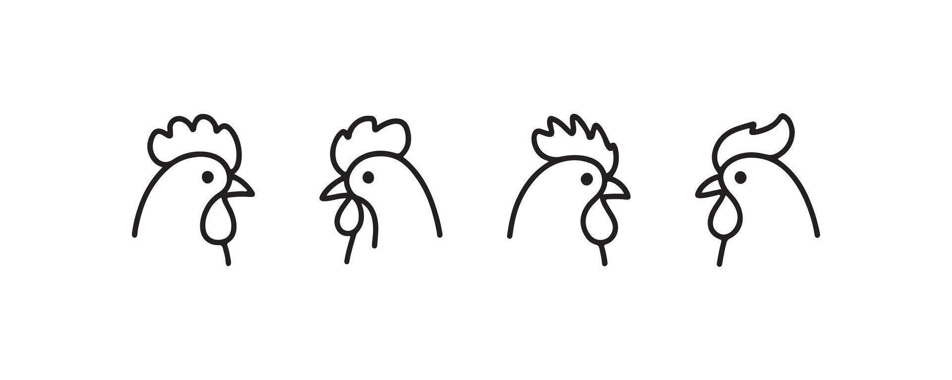 Minimalist rooster line art illustration with four unique profiles. vector
