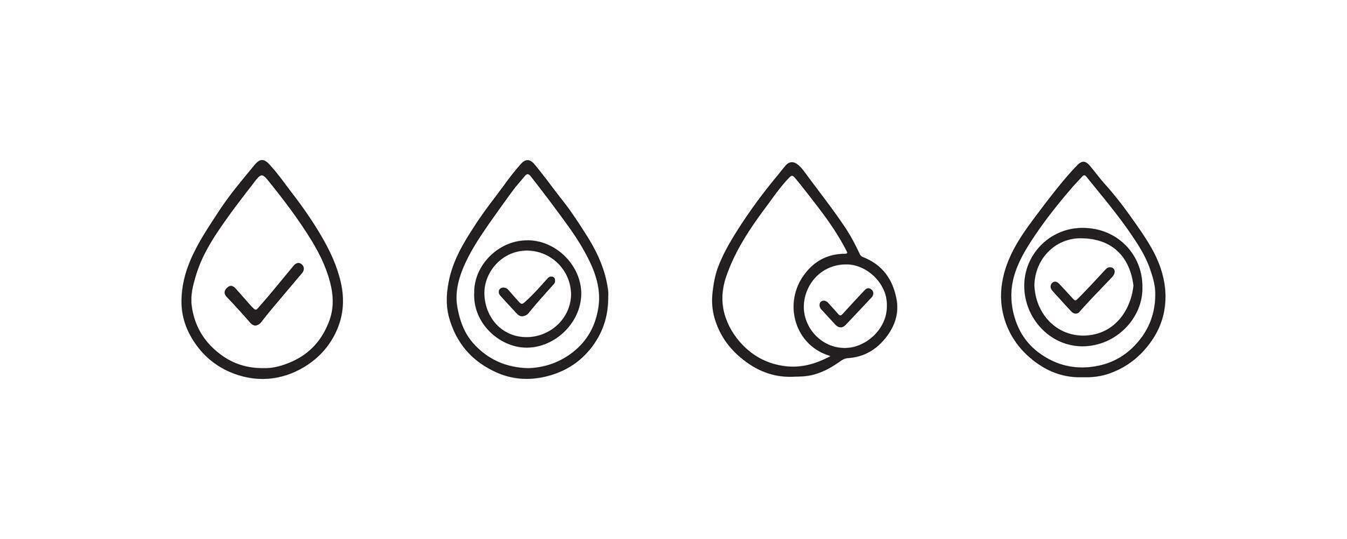 Water drop check icons for purity approval vector