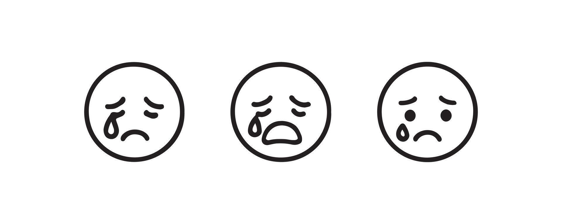 Set of three sad faces expressing different levels of sadness vector