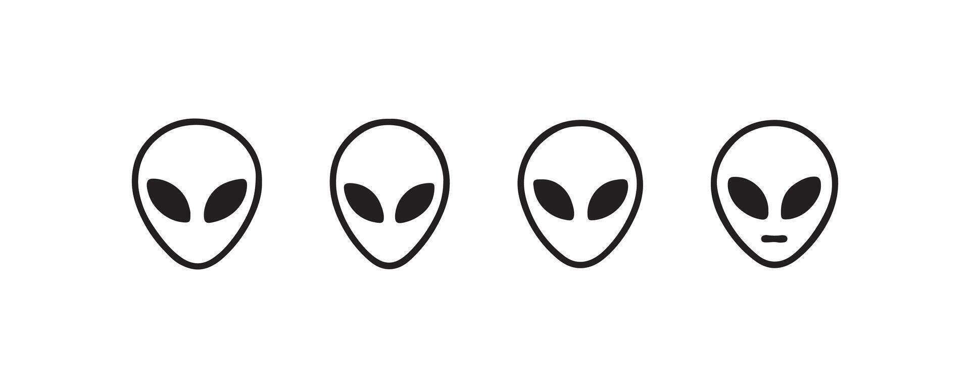 Four alien faces in black and white minimalist design. vector
