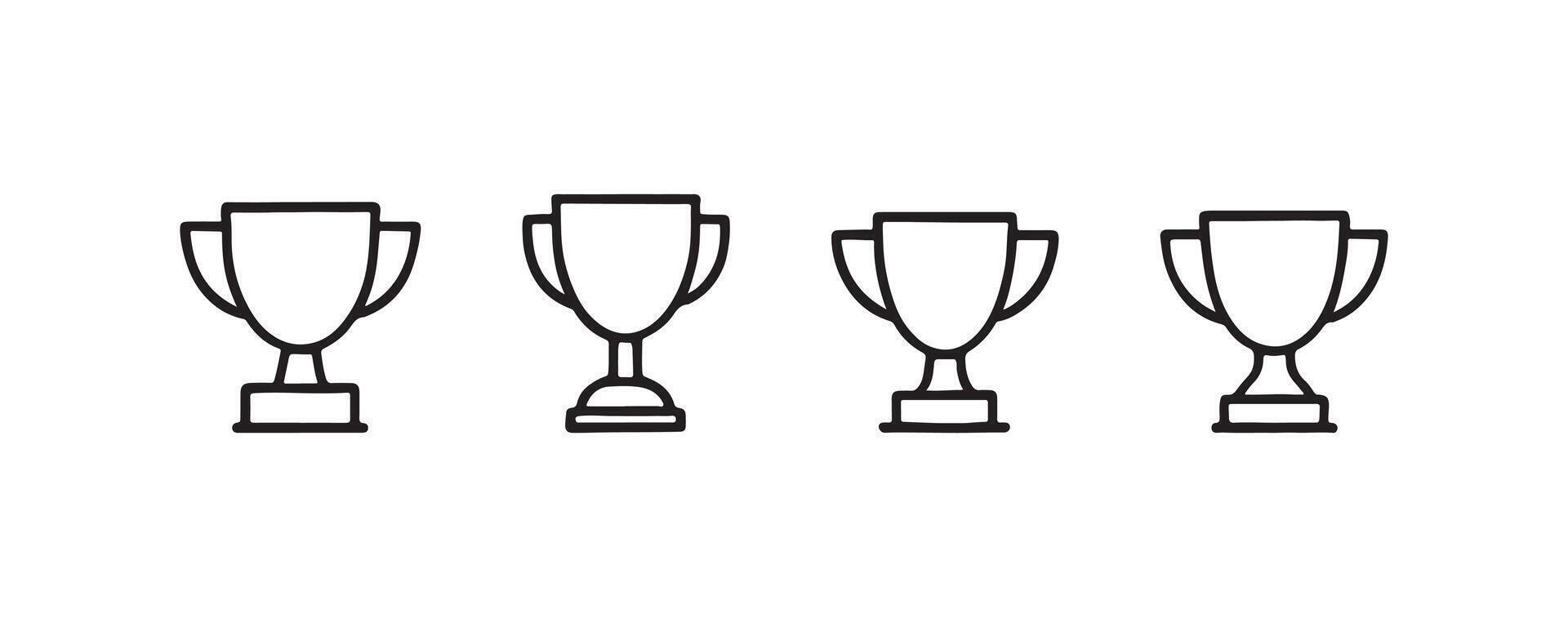 Set of simple trophy icons in black outline on white background. vector