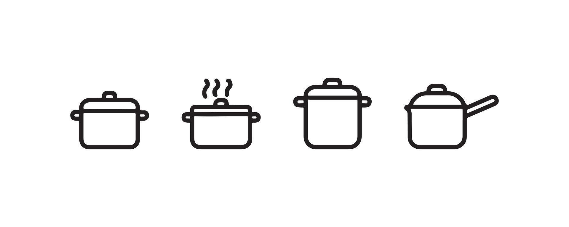 Cooking pot and saucepan icons in outline style vector