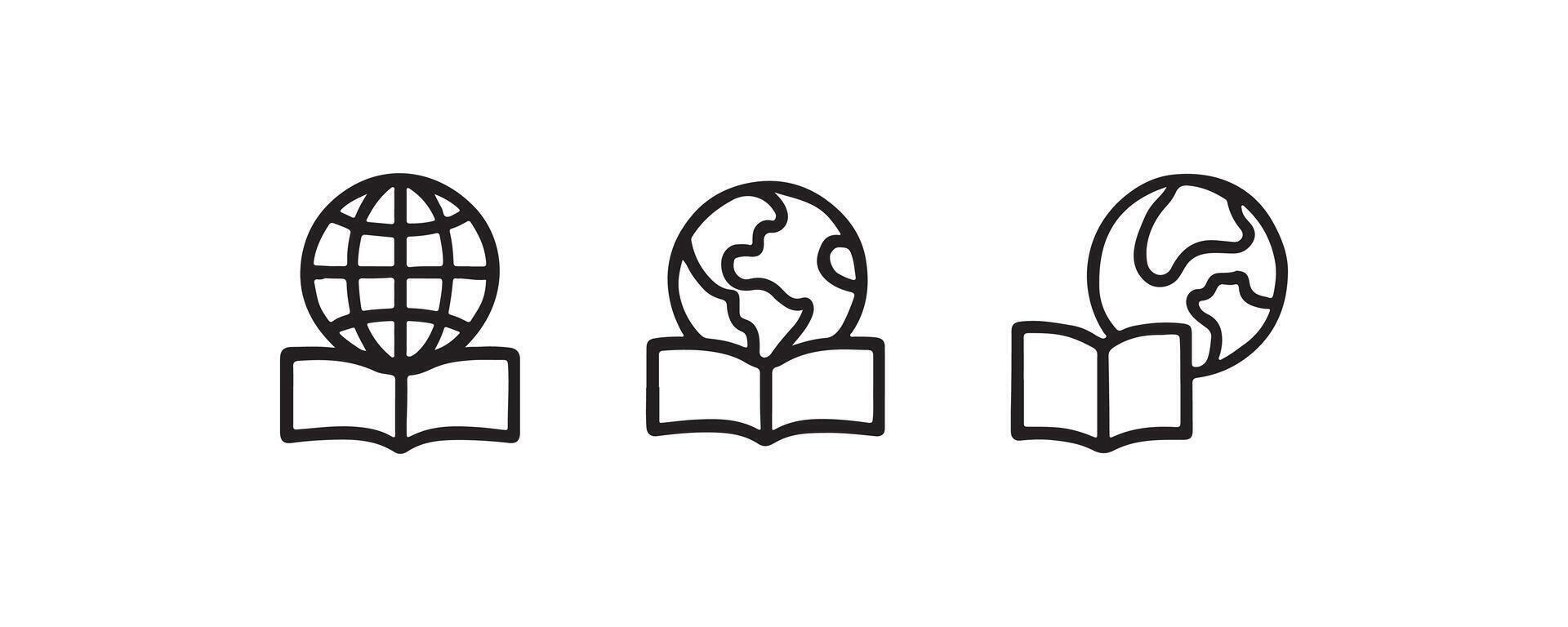 Globe and book education icon set vector